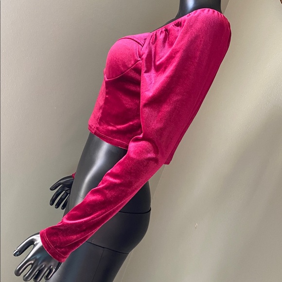 Versona AS U WISH Velvet Velour Rhubarb Crop Top - Picture 5 of 10